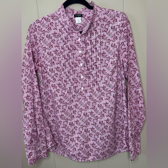 J. Crew 100% Indian Cotton Floral Pin Tuck Ruffle Blouse Womens Medium - Picture 15 of 16